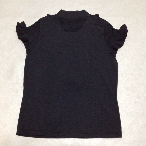 Michelle Nicole Black Short Sleeve Ruffled Shirt, Size Petite Medium - Picture 9 of 9